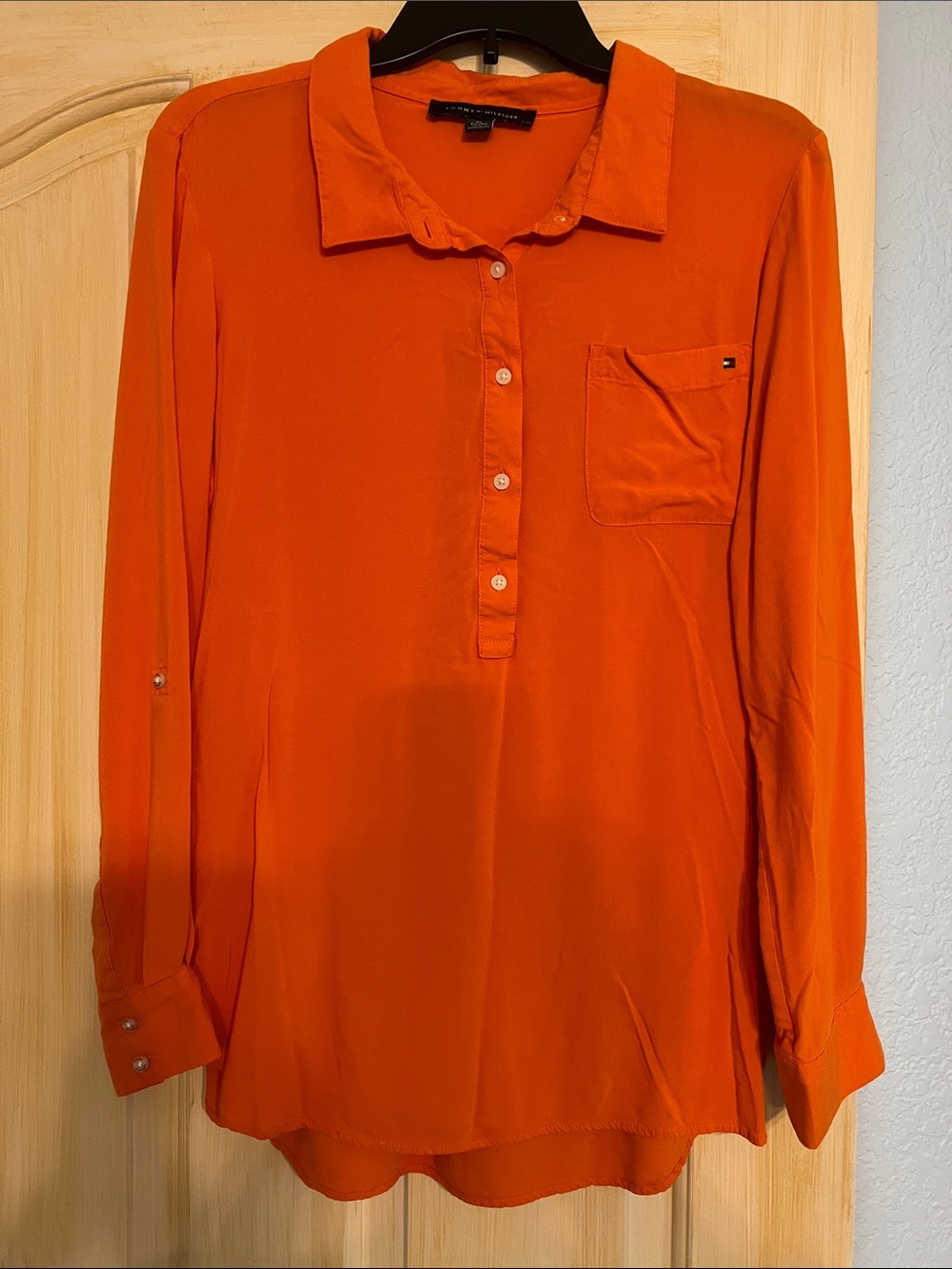 Tommy Hilfiger Vibrant Orange Long Sleeve Button-Front Shirt